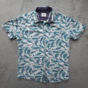 Ditch‎ Plains Ricky Singh Shirt Mens Medium Blue Whale Print Cotton Casual